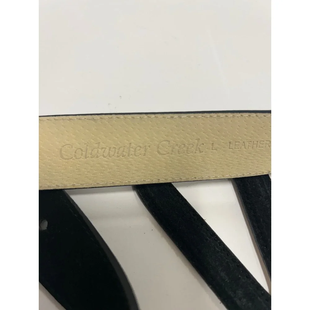 Coldwater Creek Black Suede Leather Belt Triangle Buckle Large Modernist Womens